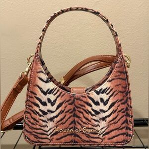 House of Sunny Brown Tiger Pattern Shoulder Bag